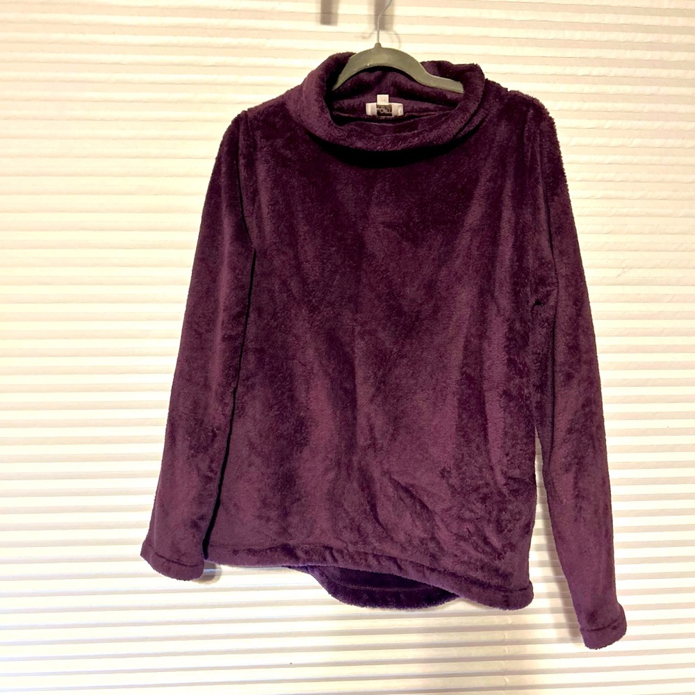 EUC Purple plush cowl Neck hooded Sweatshirt Medium
